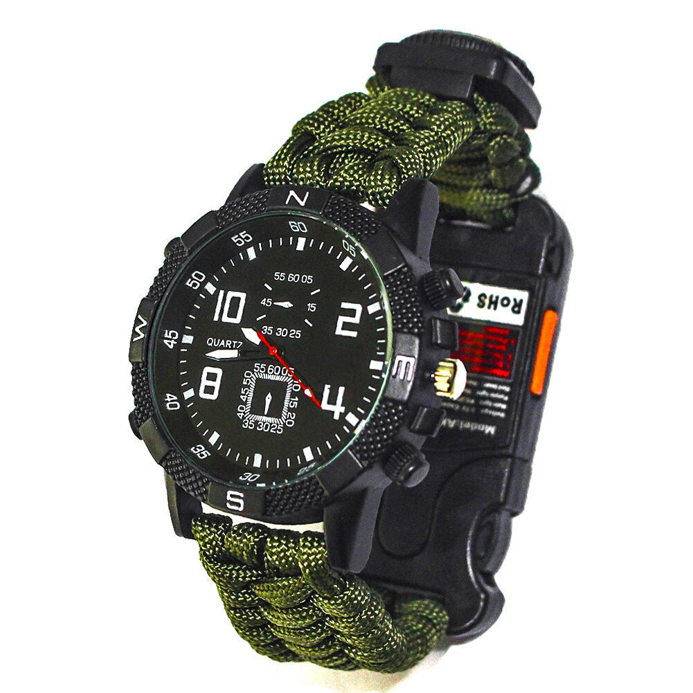 RUGGED TRAILBLAZER EDC Survival Watch — Outdoor Emergency Gear Bracelet with Compass & Fire Starter