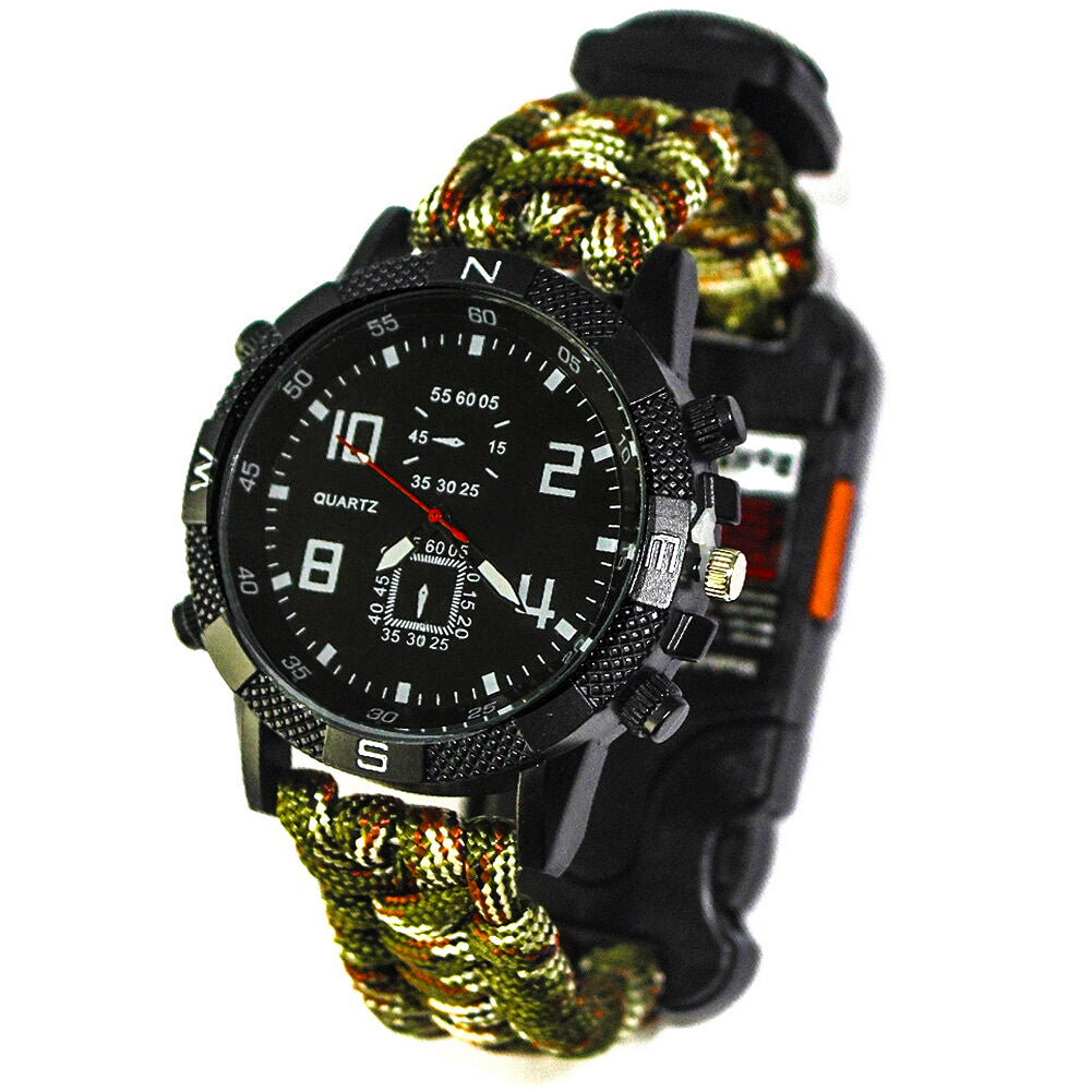 RUGGED TRAILBLAZER EDC Survival Watch — Outdoor Emergency Gear Bracelet with Compass & Fire Starter