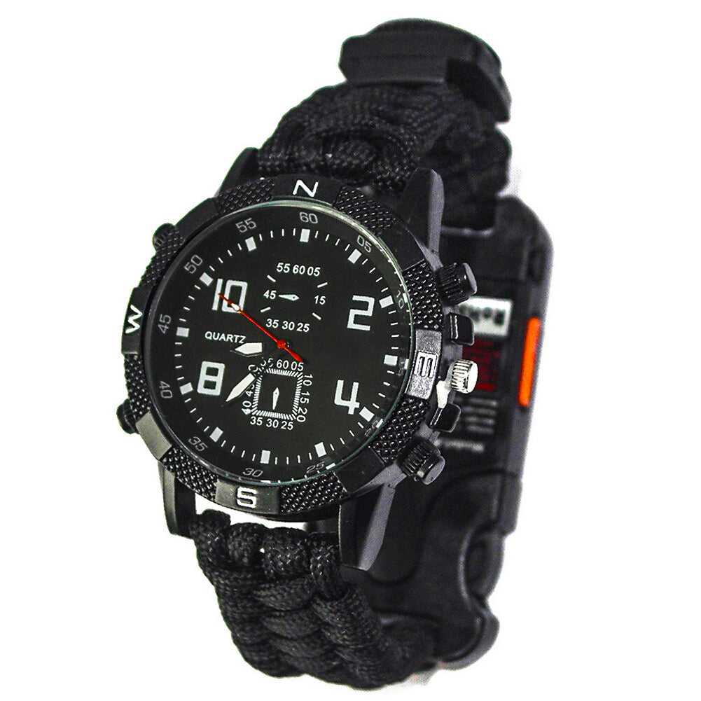 RUGGED TRAILBLAZER EDC Survival Watch — Outdoor Emergency Gear Bracelet with Compass & Fire Starter