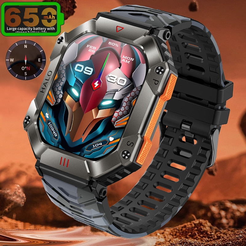 RUGGED TITAN Tactical Smartwatch — Military Style Outdoor Fitness Watch with 620mAh Battery