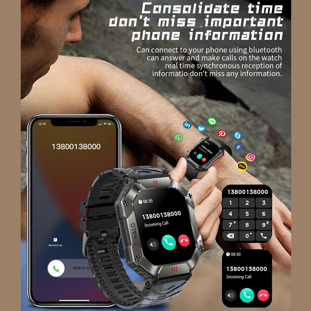 RUGGED TITAN Tactical Smartwatch — Military Style Outdoor Fitness Watch with 620mAh Battery