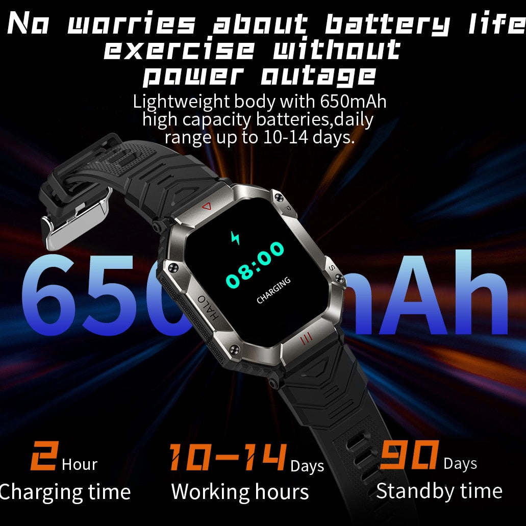 RUGGED TITAN Tactical Smartwatch — Military Style Outdoor Fitness Watch with 620mAh Battery