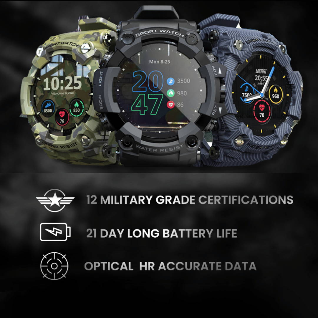 RUGGED ATTACK Tactical Waterproof Smartwatch — Outdoor Sports & Health Tracking Watch