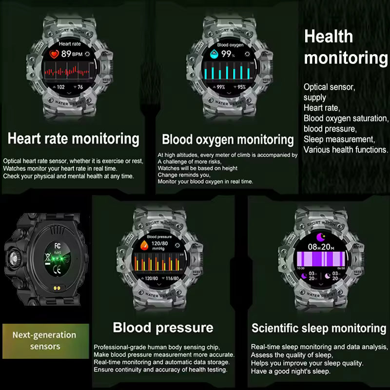 RUGGED ATTACK Tactical Waterproof Smartwatch — Outdoor Sports & Health Tracking Watch