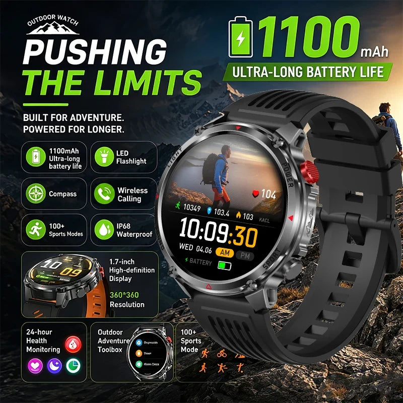 RUGGED HT45 Smartwatch — Waterproof Bluetooth Calling Fitness Watch with Health Monitoring & 100+ Sports Modes