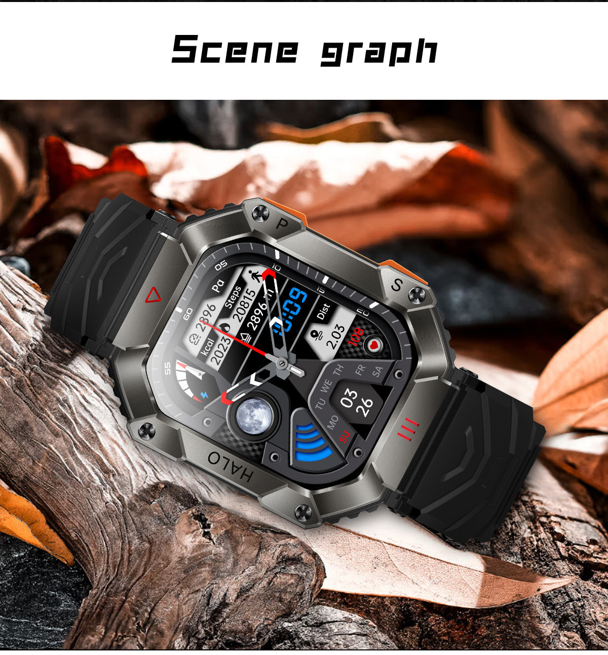 RUGGED TITAN Tactical Smartwatch — Military Style Outdoor Fitness Watch with 620mAh Battery