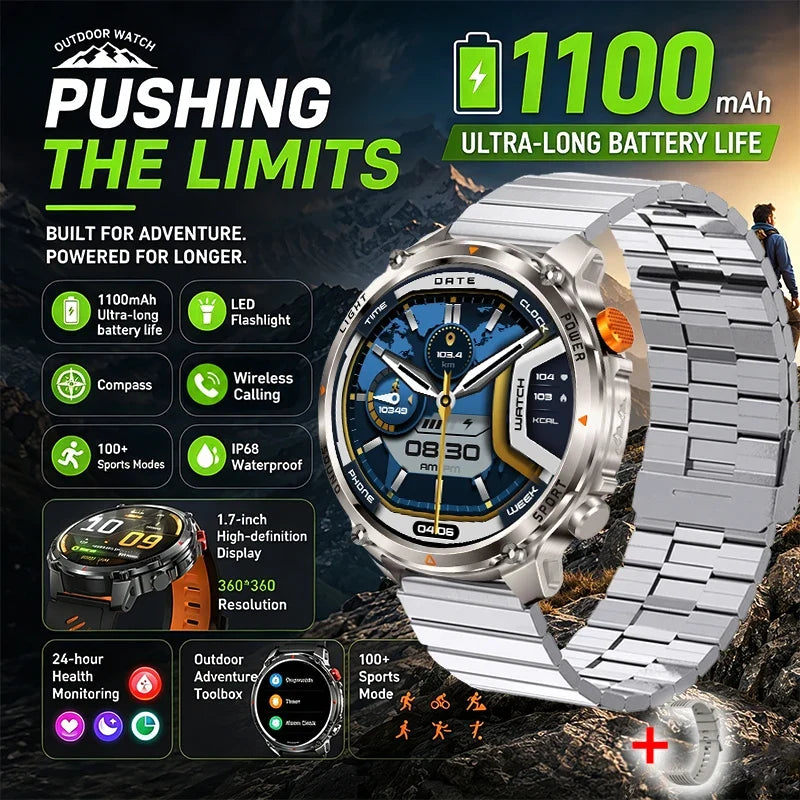 RUGGED HT45 Smartwatch — Waterproof Bluetooth Calling Fitness Watch with Health Monitoring & 100+ Sports Modes
