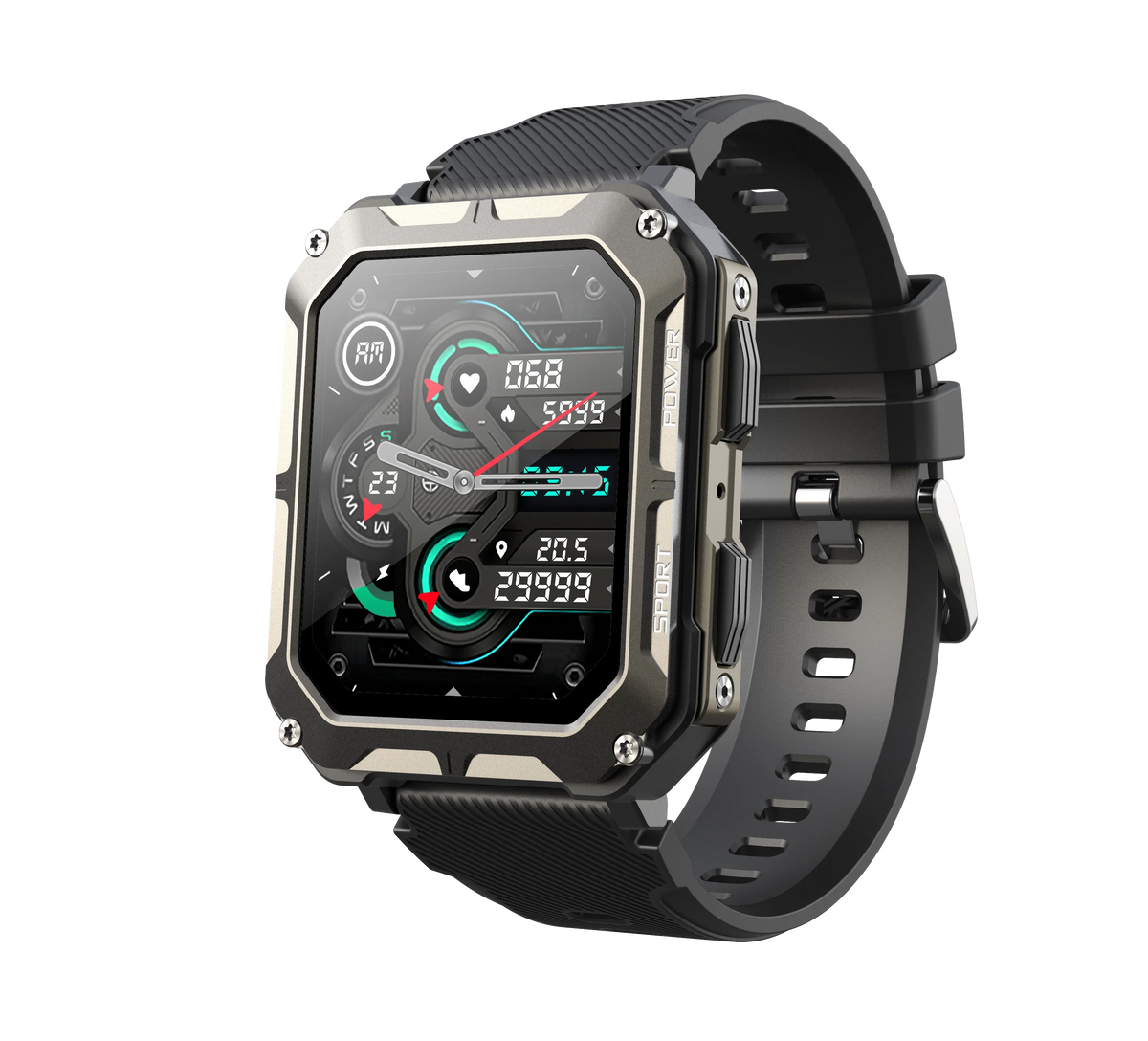 RUGGED C20 PRO Tactical Smartwatch — Military Style Outdoor Fitness Watch with Bluetooth Calling