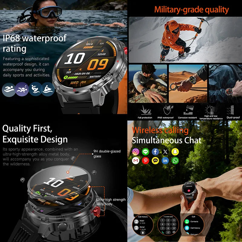 RUGGED HT45 Smartwatch — Waterproof Bluetooth Calling Fitness Watch with Health Monitoring & 100+ Sports Modes