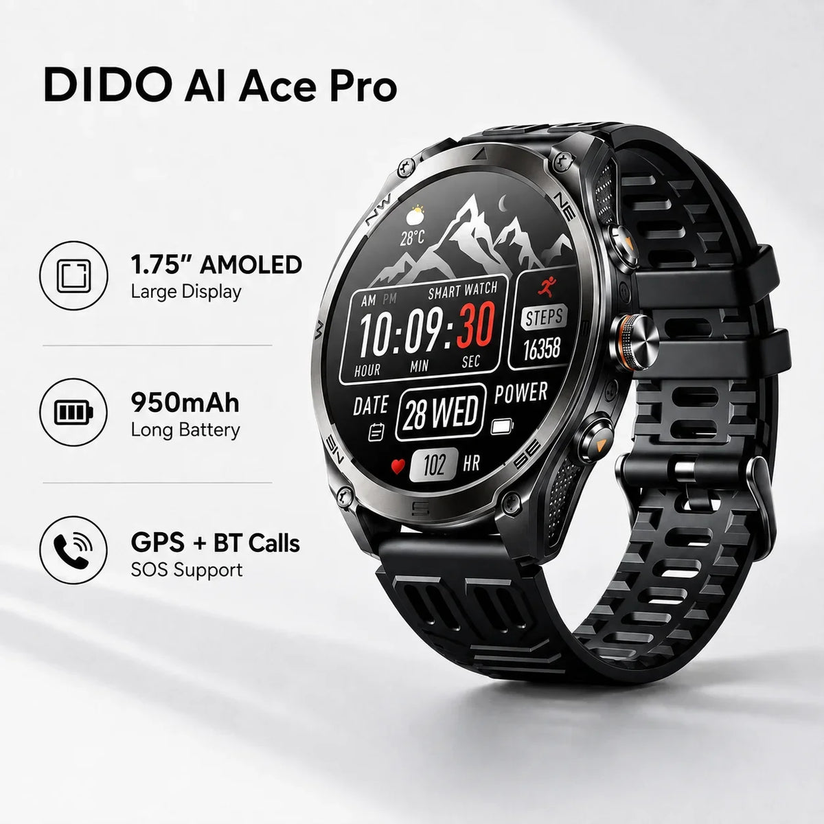 RUGGED COMMANDER GPS Ultra Smartwatch — Military Outdoor Watch with AMOLED Display, 1000mAh Battery & Advanced Navigation