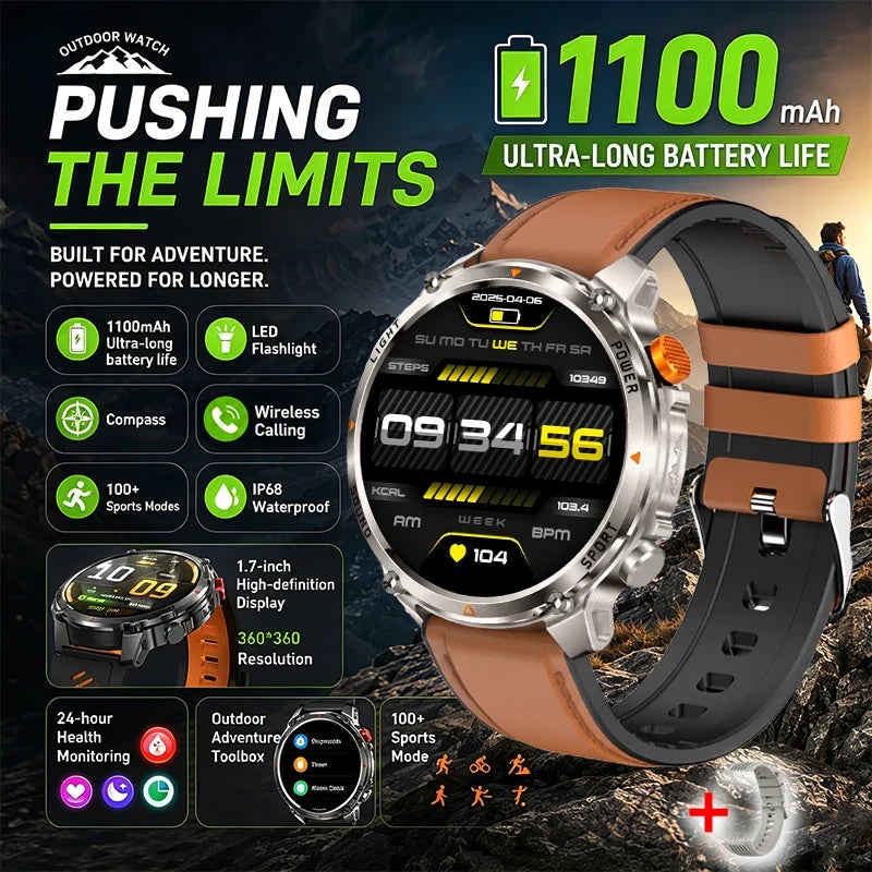 RUGGED HT45 Smartwatch — Waterproof Bluetooth Calling Fitness Watch with Health Monitoring & 100+ Sports Modes