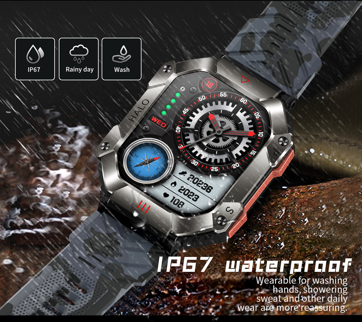 RUGGED TITAN Tactical Smartwatch — Military Style Outdoor Fitness Watch with 620mAh Battery