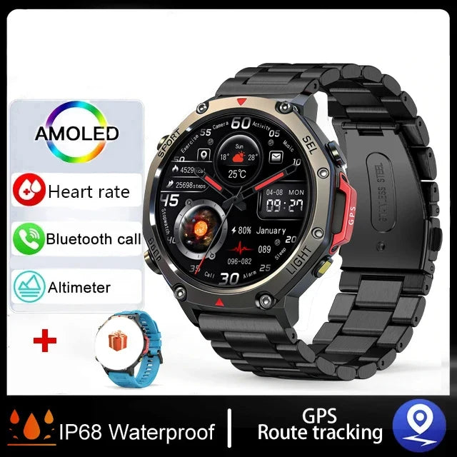 RUGGED GTR4 GPS Smartwatch — AMOLED Outdoor Fitness Watch with Bluetooth Calling & Advanced Tracking