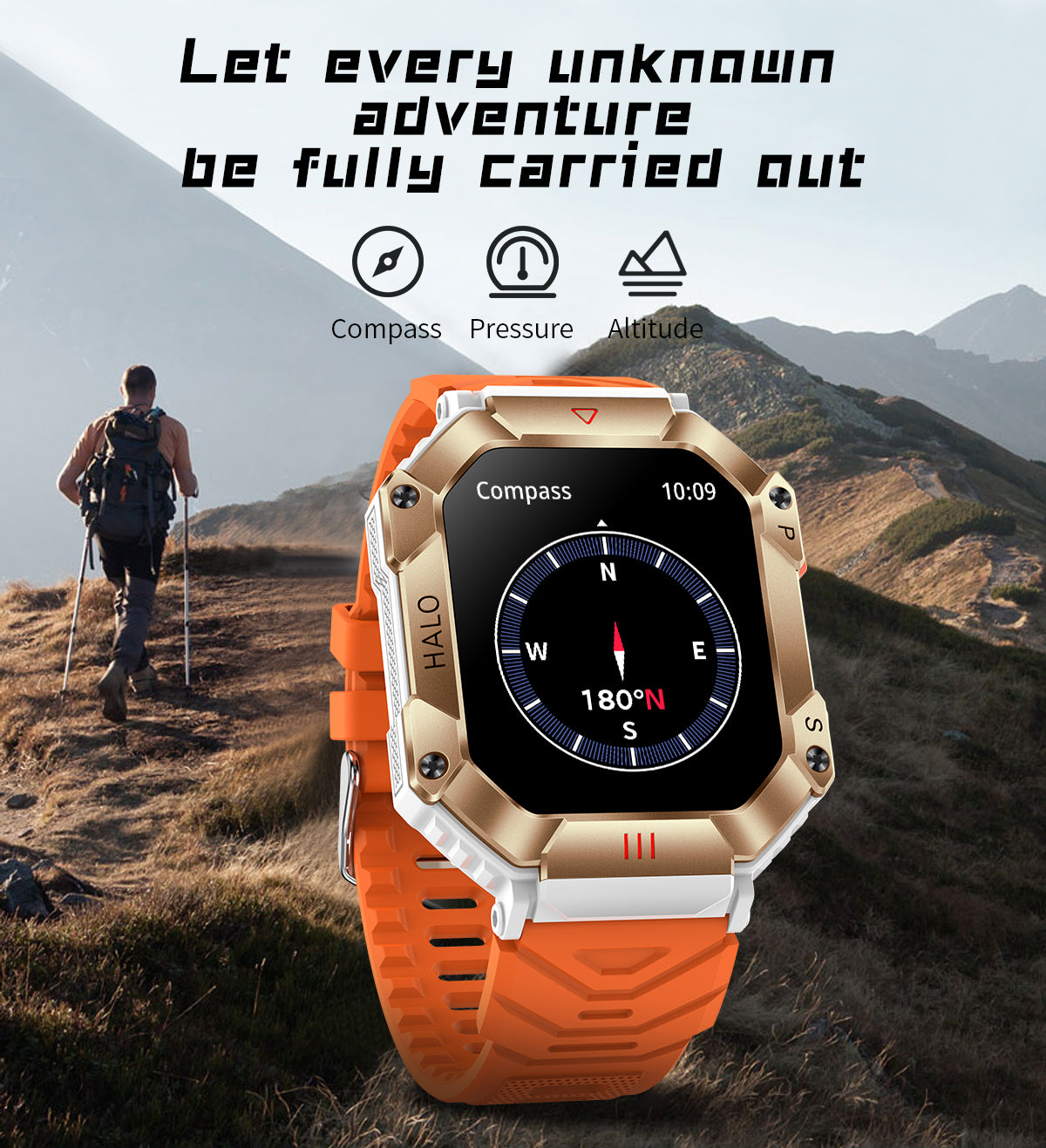 RUGGED TITAN Tactical Smartwatch — Military Style Outdoor Fitness Watch with 620mAh Battery