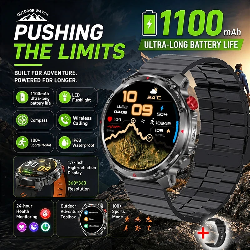 RUGGED HT45 Smartwatch — Waterproof Bluetooth Calling Fitness Watch with Health Monitoring & 100+ Sports Modes