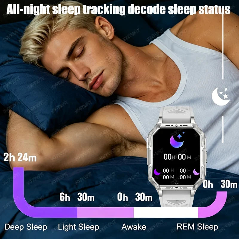 RUGGED COMMANDER X Smartwatch — 1400mAh Military Outdoor Fitness Watch with LED Flashlight & Bluetooth Calling