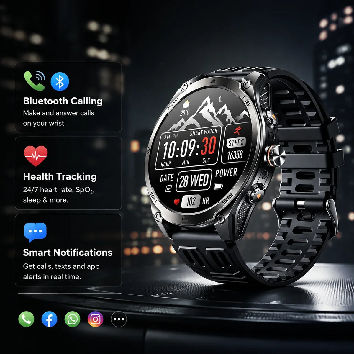 RUGGED COMMANDER GPS Ultra Smartwatch — Military Outdoor Watch with AMOLED Display, 1000mAh Battery & Advanced Navigation