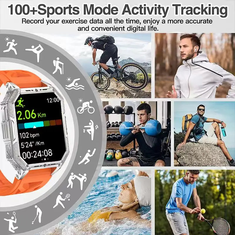 RUGGED COMMANDER X Smartwatch — 1400mAh Military Outdoor Fitness Watch with LED Flashlight & Bluetooth Calling