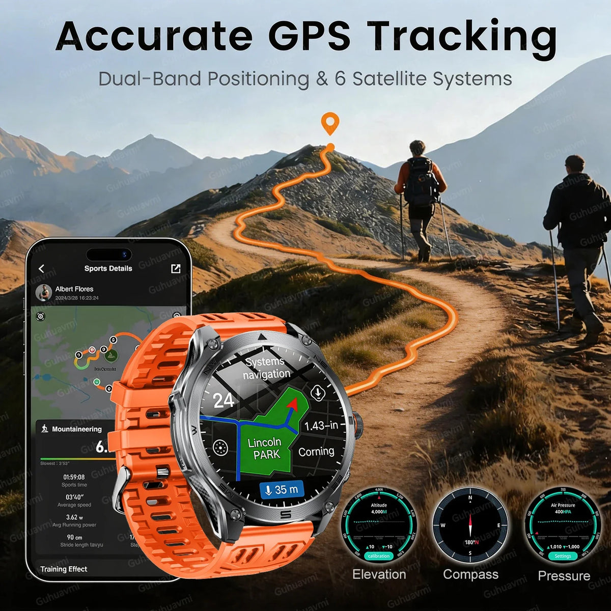 RUGGED COMMANDER Outdoor GPS Smartwatch — Military Style Adventure Watch with 1000mAh Battery & 10ATM Waterproof Protection
