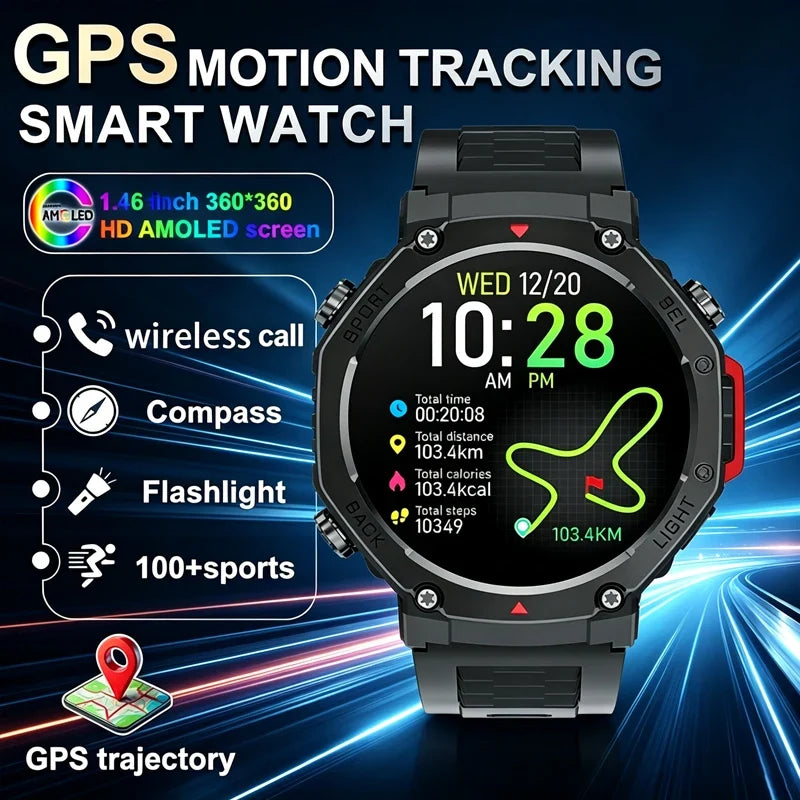 RUGGED GTR4 GPS Smartwatch — AMOLED Outdoor Fitness Watch with Bluetooth Calling & Advanced Tracking