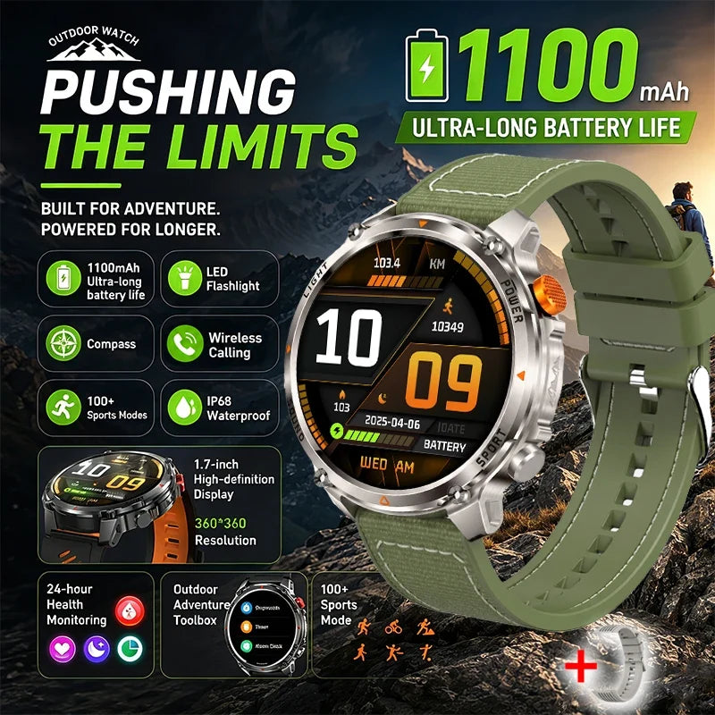 RUGGED HT45 Smartwatch — Waterproof Bluetooth Calling Fitness Watch with Health Monitoring & 100+ Sports Modes