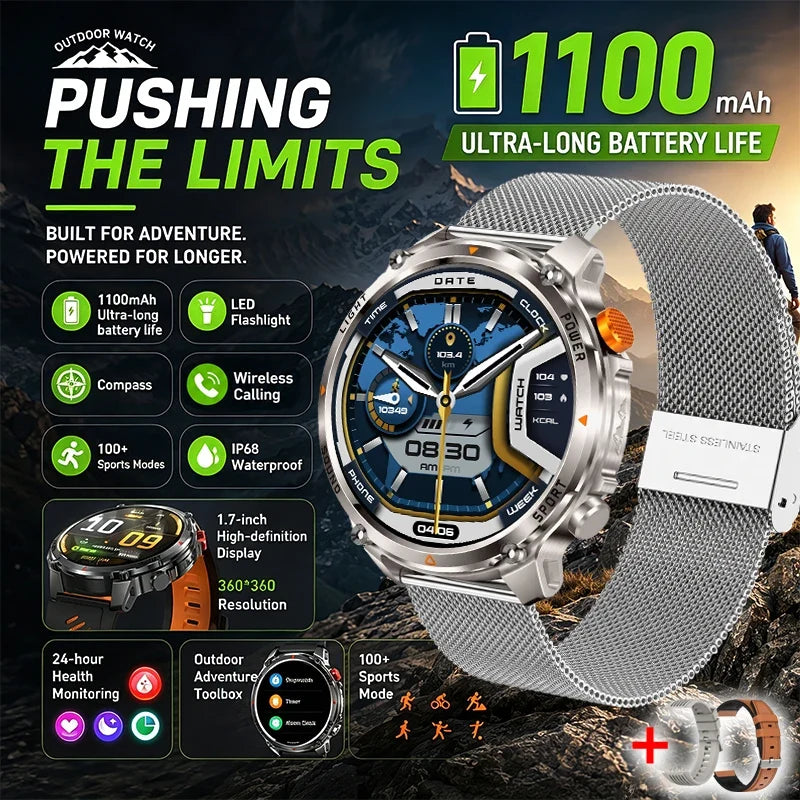 RUGGED HT45 Smartwatch — Waterproof Bluetooth Calling Fitness Watch with Health Monitoring & 100+ Sports Modes