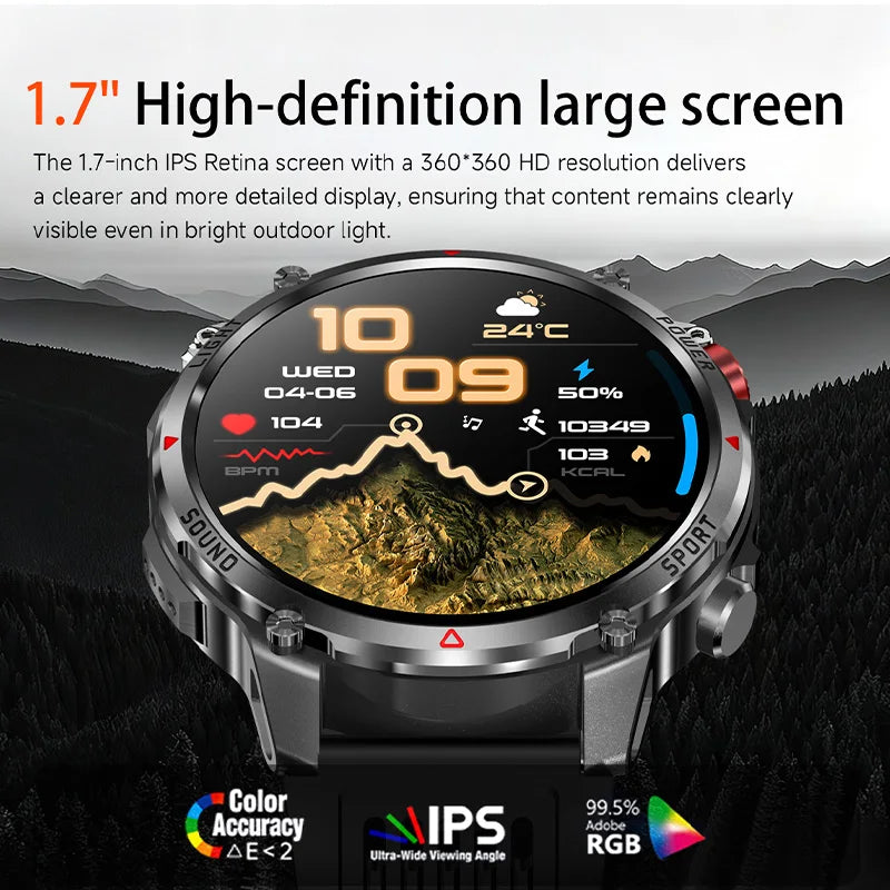 RUGGED HT45 Smartwatch — Waterproof Bluetooth Calling Fitness Watch with Health Monitoring & 100+ Sports Modes