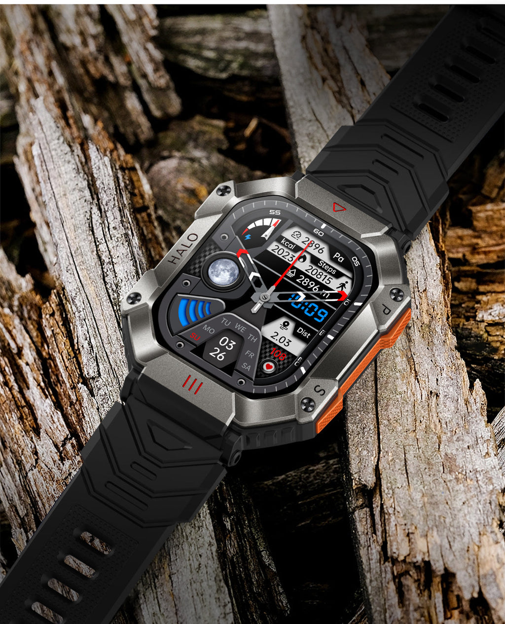RUGGED TITAN Tactical Smartwatch — Military Style Outdoor Fitness Watch with 620mAh Battery