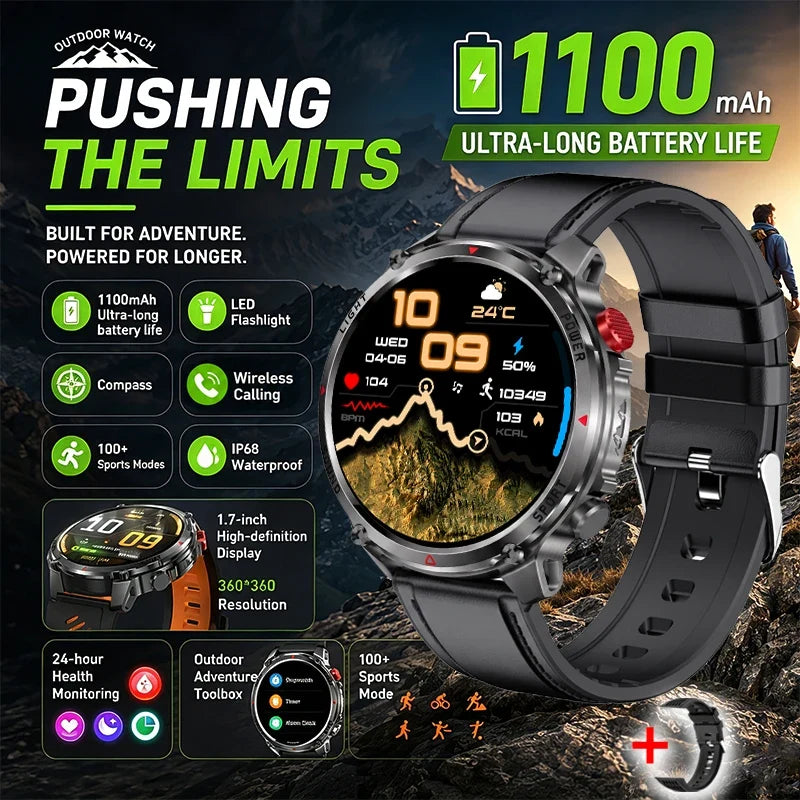 RUGGED HT45 Smartwatch — Waterproof Bluetooth Calling Fitness Watch with Health Monitoring & 100+ Sports Modes