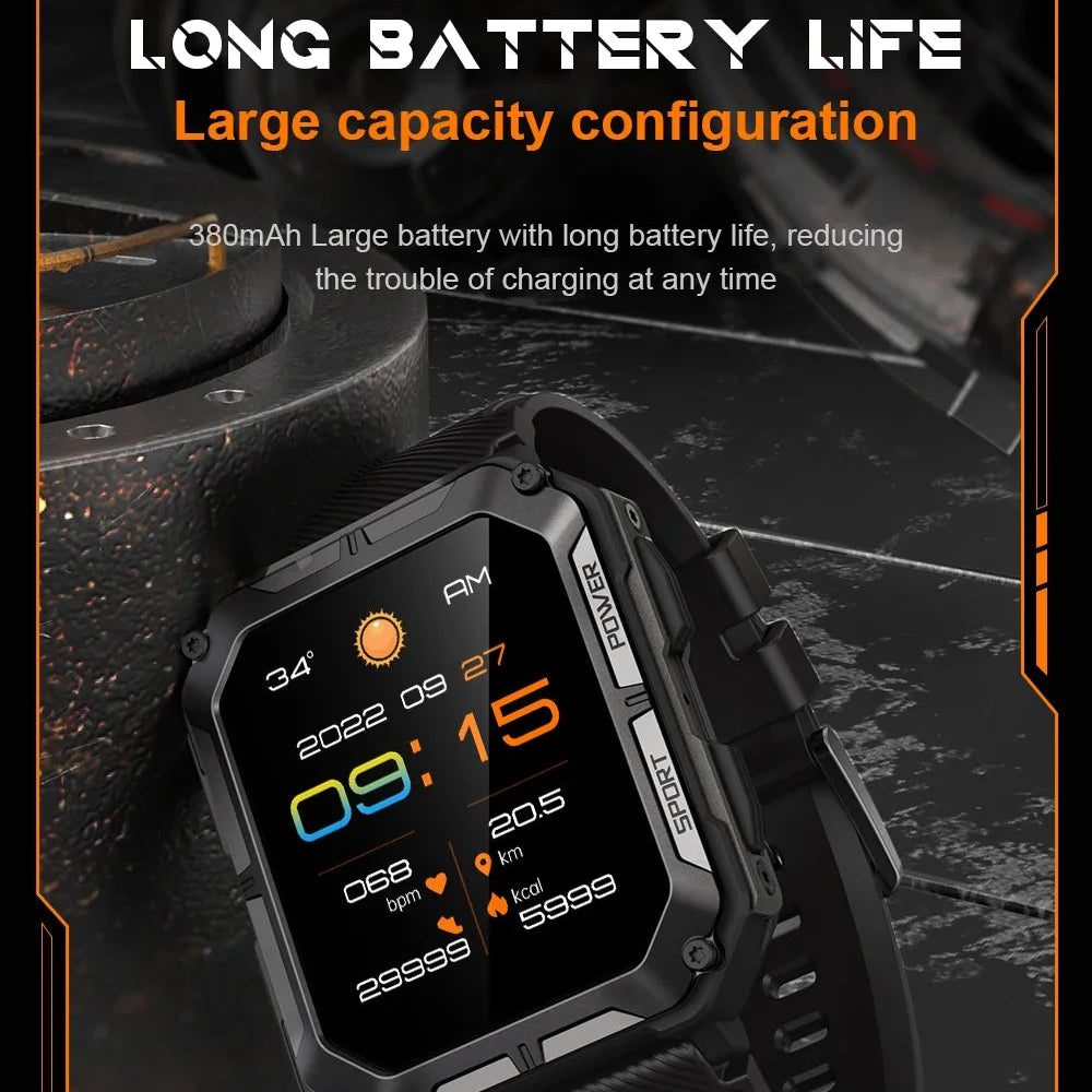 RUGGED C20 PRO Tactical Smartwatch — Military Style Outdoor Fitness Watch with Bluetooth Calling