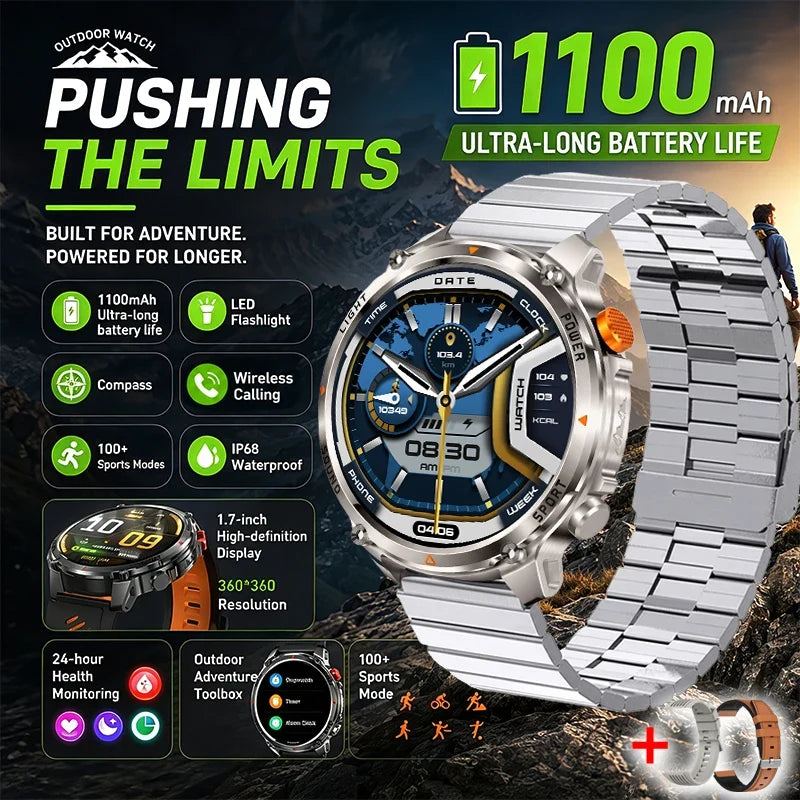 RUGGED HT45 Smartwatch — Waterproof Bluetooth Calling Fitness Watch with Health Monitoring & 100+ Sports Modes