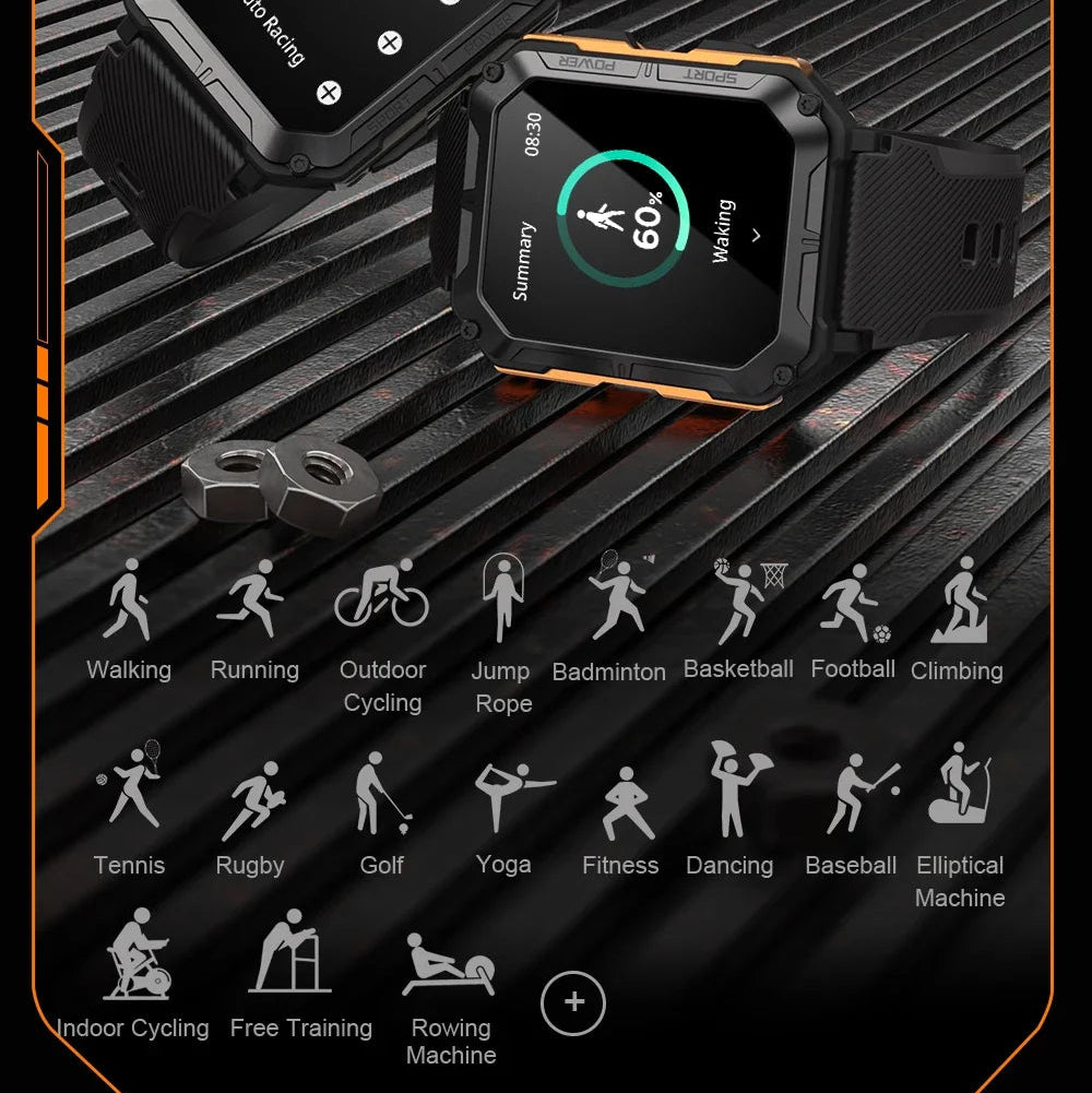 RUGGED C20 PRO Tactical Smartwatch — Military Style Outdoor Fitness Watch with Bluetooth Calling