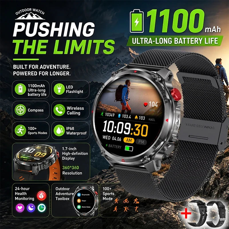 RUGGED HT45 Smartwatch — Waterproof Bluetooth Calling Fitness Watch with Health Monitoring & 100+ Sports Modes
