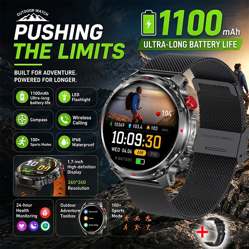 RUGGED HT45 Smartwatch — Waterproof Bluetooth Calling Fitness Watch with Health Monitoring & 100+ Sports Modes