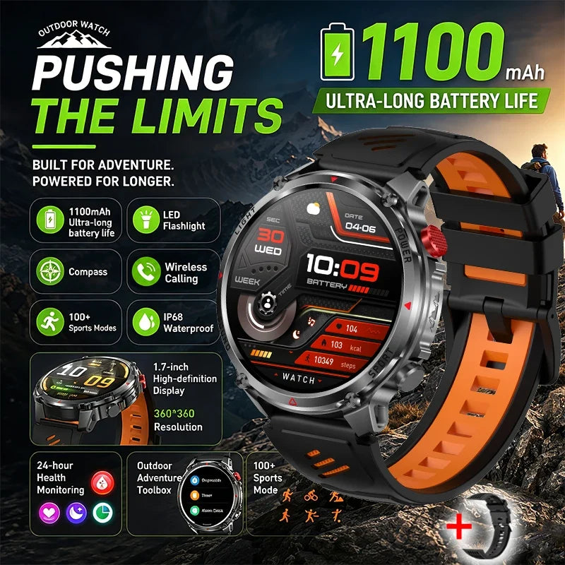 RUGGED HT45 Smartwatch — Waterproof Bluetooth Calling Fitness Watch with Health Monitoring & 100+ Sports Modes