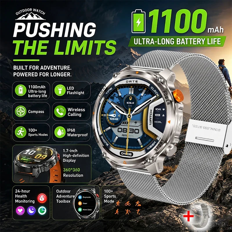 RUGGED HT45 Smartwatch — Waterproof Bluetooth Calling Fitness Watch with Health Monitoring & 100+ Sports Modes