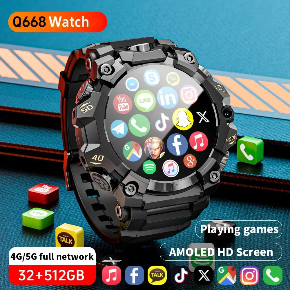 RUGGED Q668 4G LTE Smartwatch — Android Smartwatch with GPS, Dual Camera & Advanced Connectivity