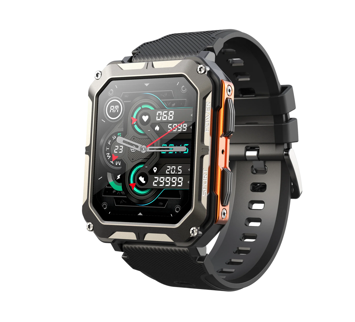 RUGGED C20 PRO Tactical Smartwatch — Military Style Outdoor Fitness Watch with Bluetooth Calling