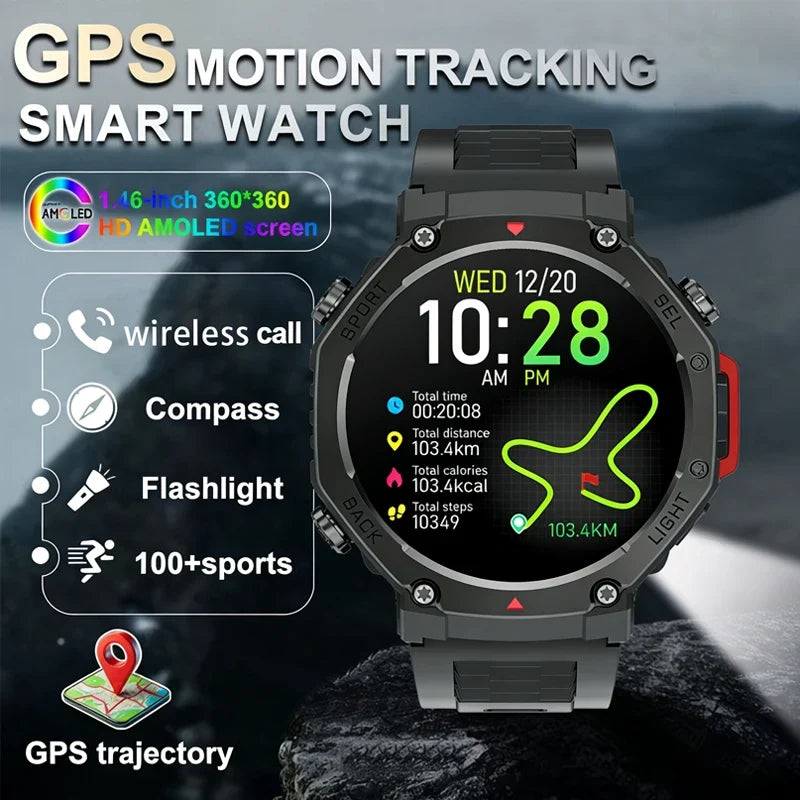 RUGGED GTR4 GPS Smartwatch — AMOLED Outdoor Fitness Watch with Bluetooth Calling & Advanced Tracking