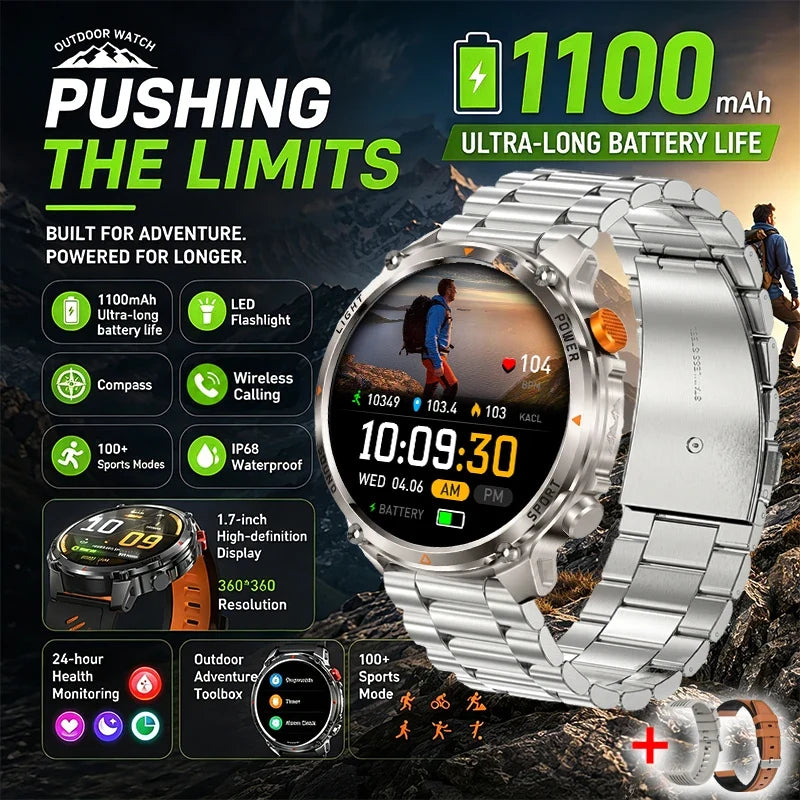 RUGGED HT45 Smartwatch — Waterproof Bluetooth Calling Fitness Watch with Health Monitoring & 100+ Sports Modes