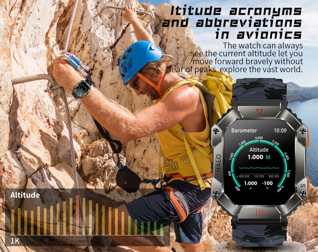 RUGGED TITAN Tactical Smartwatch — Military Style Outdoor Fitness Watch with 620mAh Battery