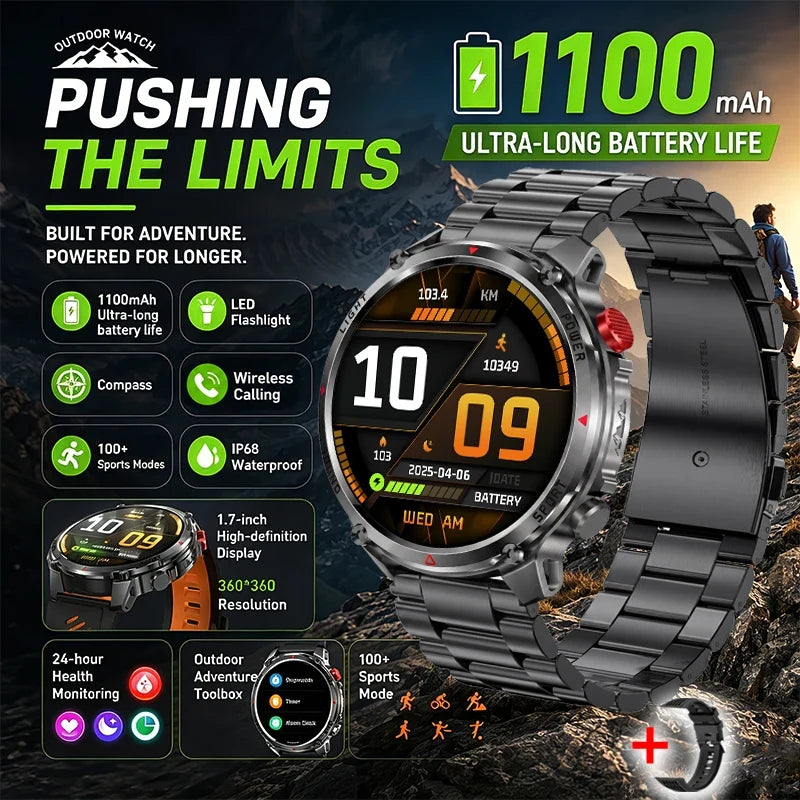 RUGGED HT45 Smartwatch — Waterproof Bluetooth Calling Fitness Watch with Health Monitoring & 100+ Sports Modes