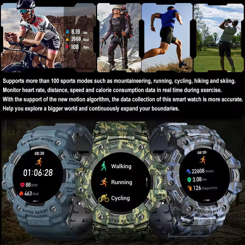 RUGGED ATTACK Tactical Waterproof Smartwatch — Outdoor Sports & Health Tracking Watch