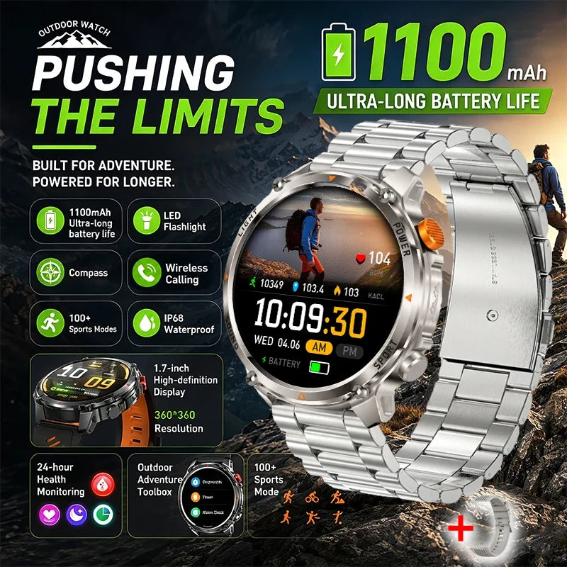 RUGGED HT45 Smartwatch — Waterproof Bluetooth Calling Fitness Watch with Health Monitoring & 100+ Sports Modes