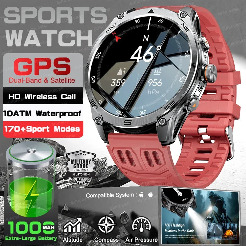 RUGGED COMMANDER Outdoor GPS Smartwatch — Military Style Adventure Watch with 1000mAh Battery & 10ATM Waterproof Protection