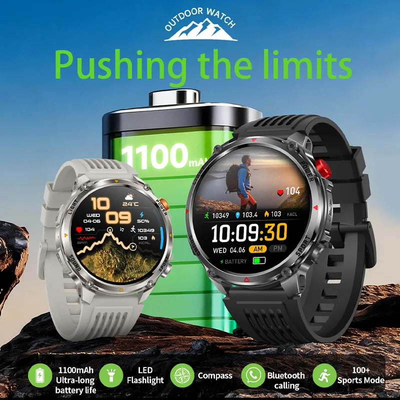 RUGGED HT45 Smartwatch — Waterproof Bluetooth Calling Fitness Watch with Health Monitoring & 100+ Sports Modes