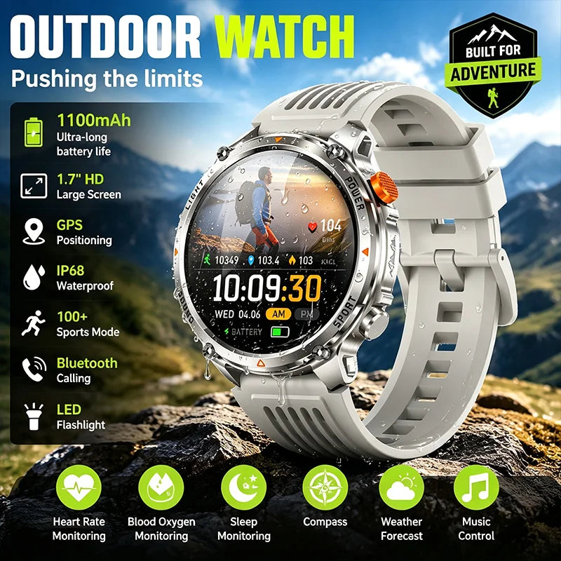 RUGGED HT45 Smartwatch — Waterproof Bluetooth Calling Fitness Watch with Health Monitoring & 100+ Sports Modes