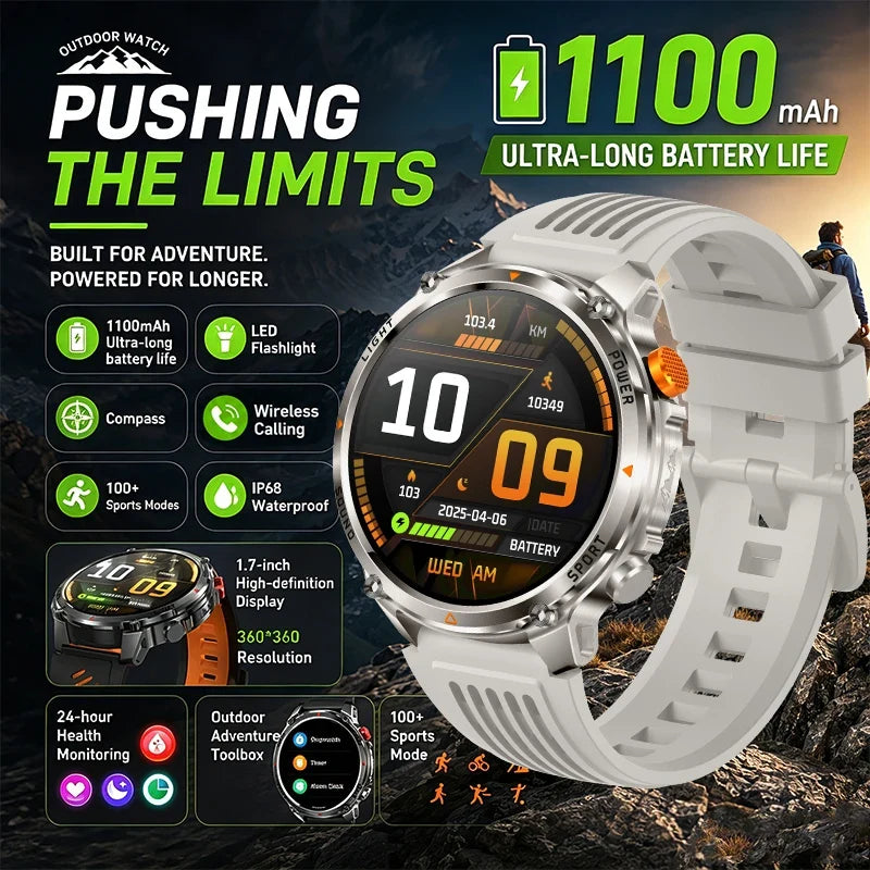 RUGGED HT45 Smartwatch — Waterproof Bluetooth Calling Fitness Watch with Health Monitoring & 100+ Sports Modes