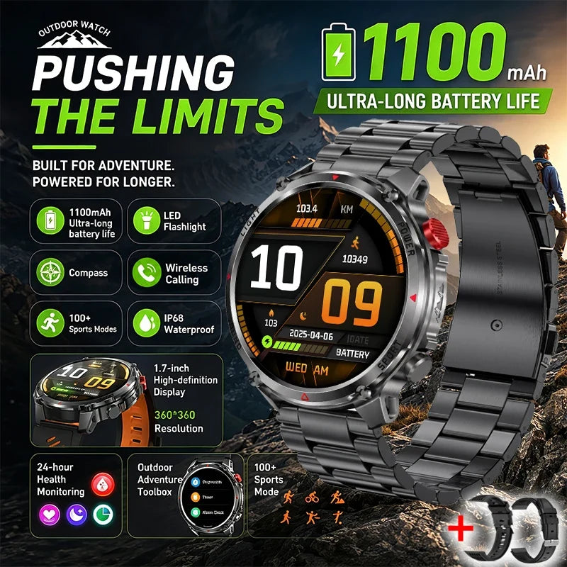 RUGGED HT45 Smartwatch — Waterproof Bluetooth Calling Fitness Watch with Health Monitoring & 100+ Sports Modes