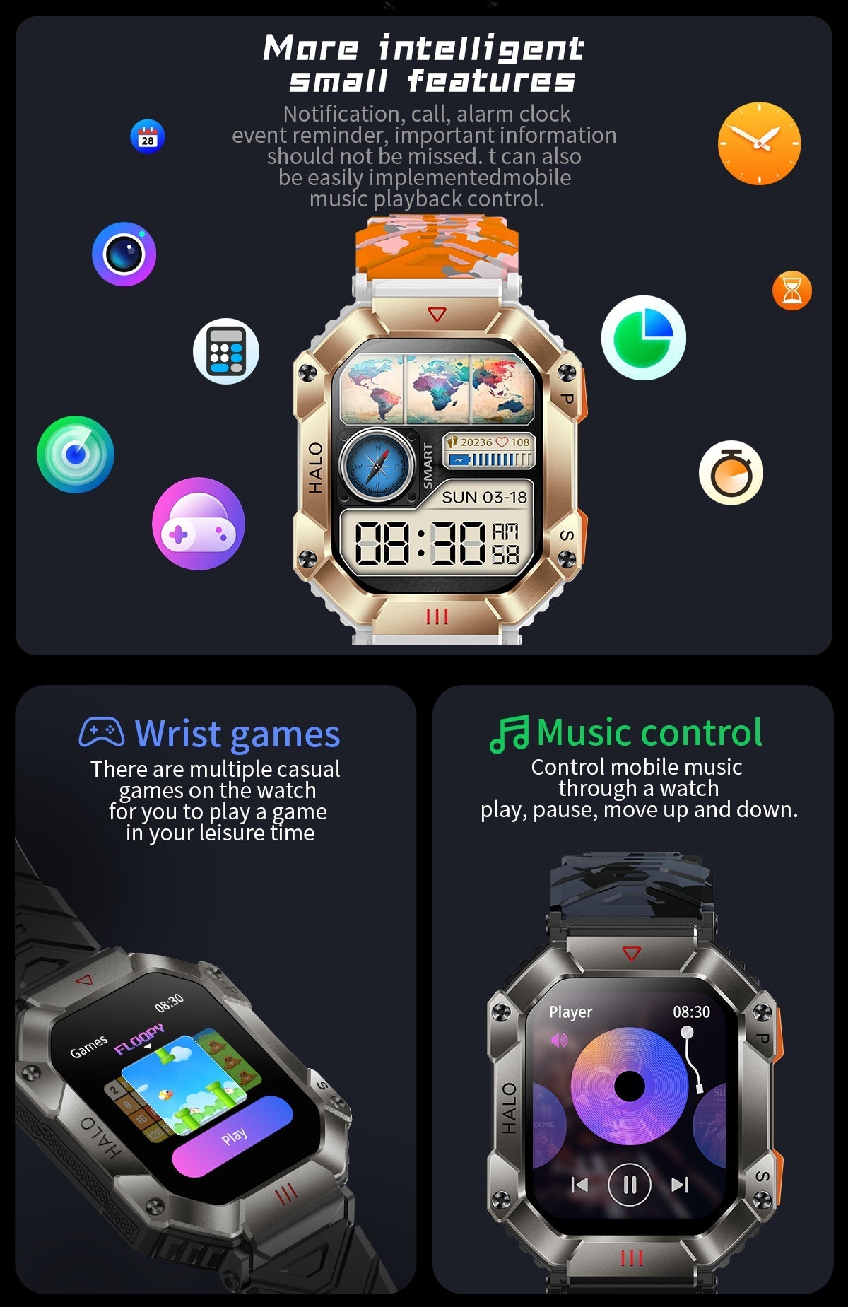 RUGGED TITAN Tactical Smartwatch — Military Style Outdoor Fitness Watch with 620mAh Battery